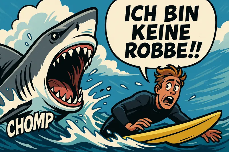 Squalo caccia surfista, fumetto: il surfista dice "non sono una foca"