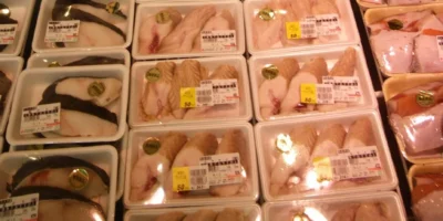 Banco frigo con carne di squalo confezionata al supermercato