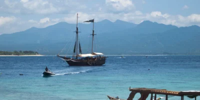 Vista di Lombok e del monte Rinjani da Gili Meno