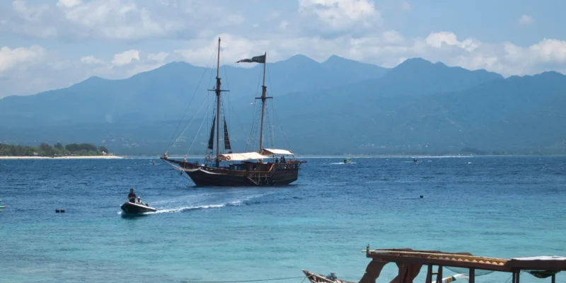 Vista di Lombok e del monte Rinjani da Gili Meno