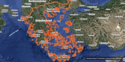 Mappa iNaturalist delle segnalazioni di squali intorno alla Grecia