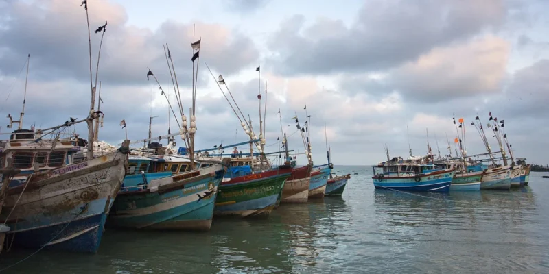 Pescherecci colorati sull’acqua al largo di Kalpitiya, Sri Lanka